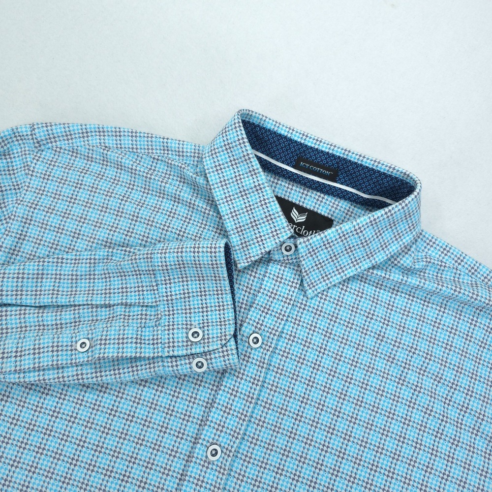 Buttercloth  Icy Cotton Shirt Mens Large Blue Gingham Stretch Casual Office